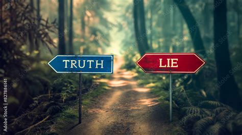 Red and blue signs for lie and truth. Choice between right and wrong ...