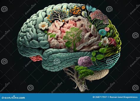 Cerebro Humano Con Flores Primaverales Que Simbolizan El Concepto De