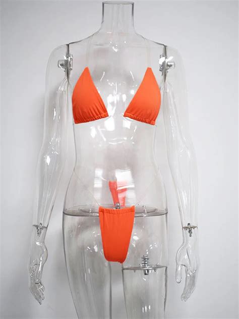 Newasia Orange Swimwear Women Clear Strap Bikinis Mujer Push Up Micro Triangle Bikini Thong