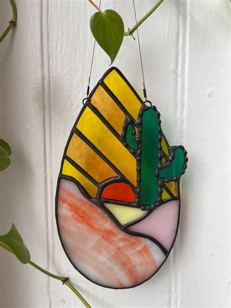 Desert Sunset Landscape Suncatcher Teardrop Etsy