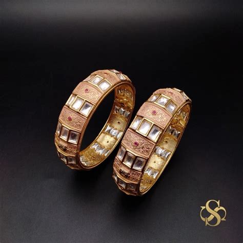 Golden Copper Alloy KBAN0038 Kundan Bangles At Rs 2199 00 Pair In