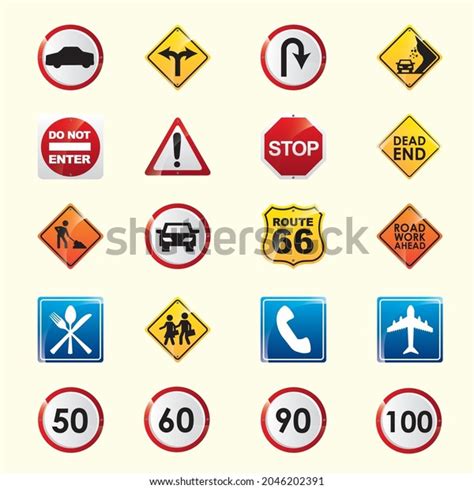 Realistic Collection Warning Information Road Signs Stock Vector