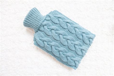 Hand Knitted Hot Water Bottle Cover Cozy In Teal Rustic Etsy