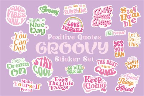 Positive Quotes Groovy Sticker Set Svg Cut File By Creative Fabrica