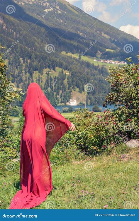 Naked Female In A Red Scarf In A Field At Sunset Stock Photo Image Of