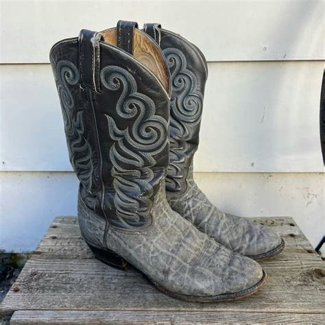 Tony Lama Tony Lama Black Label Gray Elephant Leather Cowboy Boots