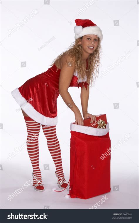 Sexy Blonde Female Santa Red Dress Stock Photo Shutterstock
