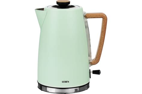 Электрический чайник LEBEN 1.7 л, 2200 Вт, металл, мятный 291-092 ...
