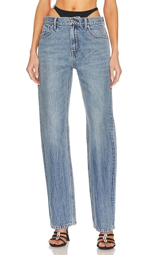 Alexander Wang Alexander Wang Low Rise Slouchy Jean With Diamonte Charm Bikini In Blue