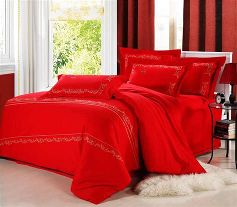 Yous Home Textiles Plain Red Color Embroidered Pillowcase Wedding