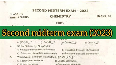 Th Chemistry Second Midterm Exam Question Paper Youtube