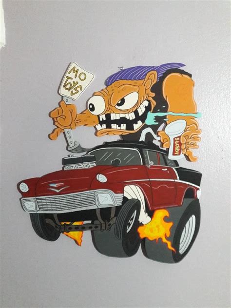 56 Chevy Gasser Cartoon Wood Artwork Art