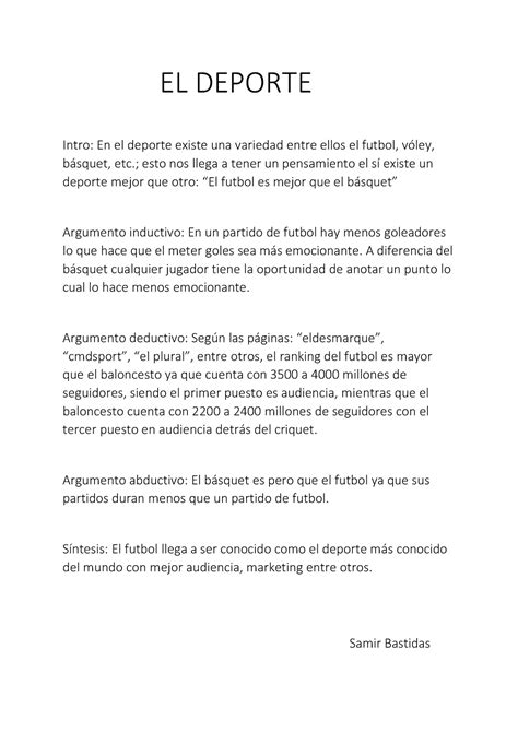 Texto Argumentativo El Deporte El Deporte Intro En El Deporte