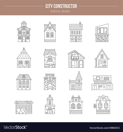 Line building set Royalty Free Vector Image - VectorStock