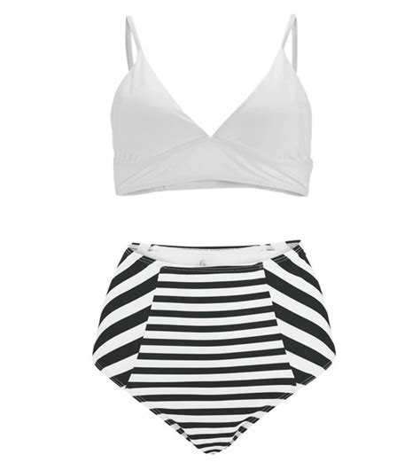 High Waist Striped Bikini Black And White Padded Bralette Swimsuits For Women Stripe