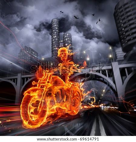 Burning Skeleton Riding A Motorcycle Stock Photo Shutterstock