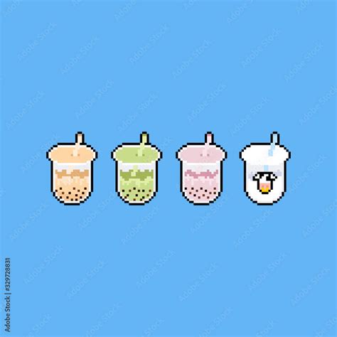 Pixel Art Set Of Bubble Milk Tea Icon Design Stock Vector Adobe Stock