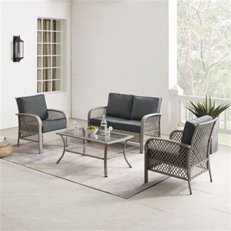 Crosley Tribeca 4 Piece Wicker Patio Sofa Set In Charcoal And Gray 1