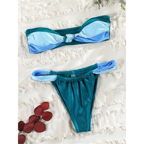 Sexy Bikini Bandeau Swimsuit Women Swimwear Micro Thongs Biquini Brazilian Pleated Bathing