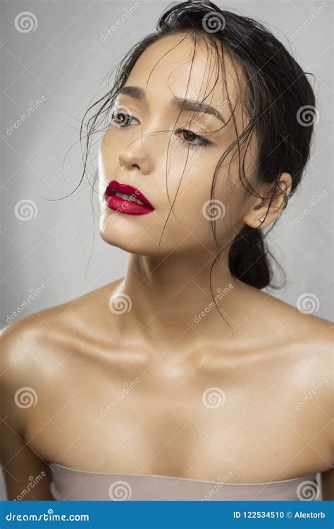 Beautiful Brunette Girl Fashion Model With Naked Shoulders And W Stock Photo Image Of Adult