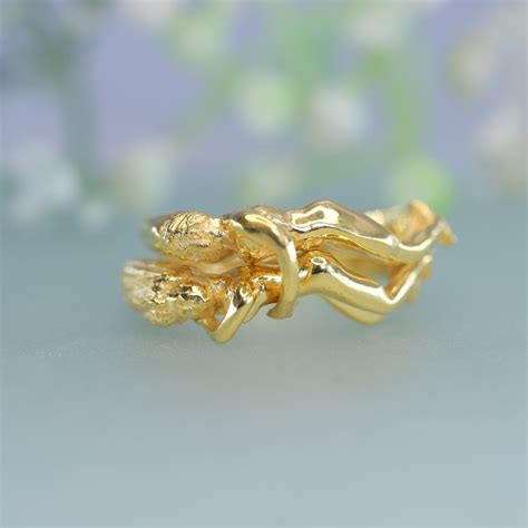 Delicate Nude Couple Gold Ring K Yellow Gold Wretha Satire Ring Devil Girl And Devil Boy