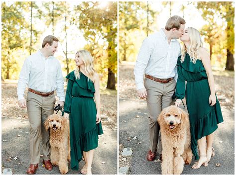 John and Heather's Park Engagement Session with their Goldendoodle