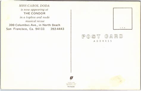 Carol Doda Topless Nude Review At The Condor San Francisco CA Vtg Postcard I11 Topics