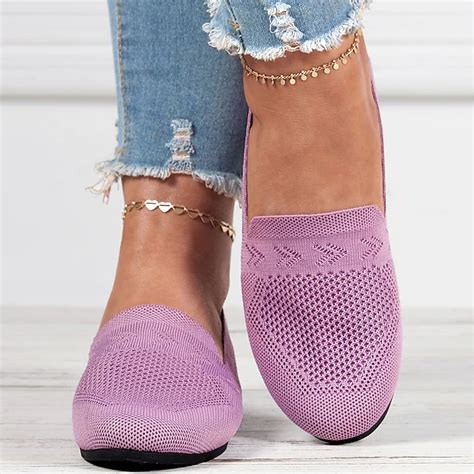 Women's Flats Slip-Ons Plus Size Flyknit Shoes Slip-on Sneakers Office ...