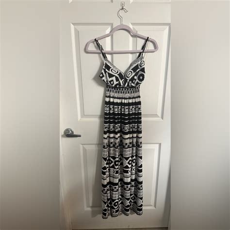 Dresses Gently Worn Spaghetti Strap Black And White Pattern Smocked