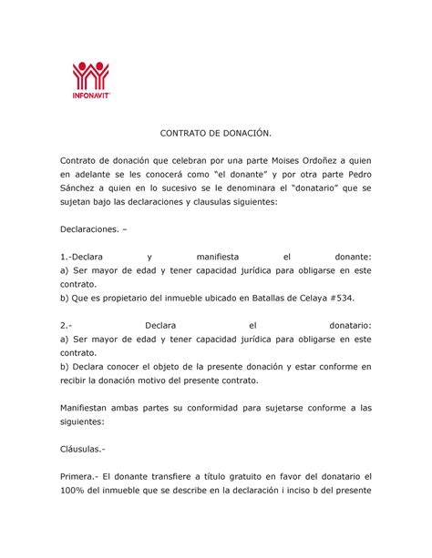 Contrato De Donacion Ejemplos Y Formatos Word Y Pdf Para Imprimir Images