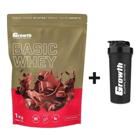 Basic Whey Sabor Chocolate Ou Natural 1KG Growth Supplements Kit