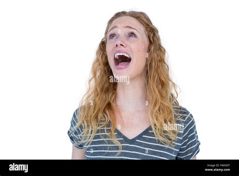 Pretty Blonde Standing And Screaming Stock Photo Alamy