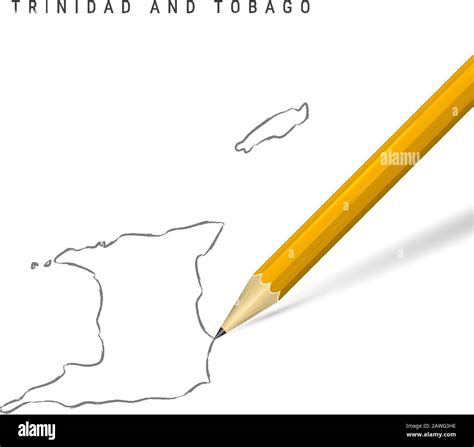 Trinidad And Tobago Freehand Pencil Sketch Outline Map Isolated On White Background Empty Hand