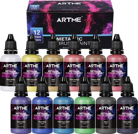 Artme Airbrush Paint 12 Metallic Colors Airbrush Paint Set