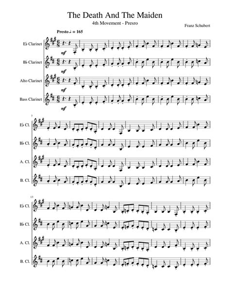 Schubert The Death And The Maiden (Mvt 4) Clarinet Quartet Sheet music ...