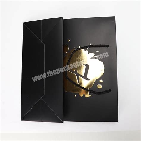 Custom Black Gold Logo Hot Foiled Stamping Kraft Paper Bag With Cotton Rope Handles