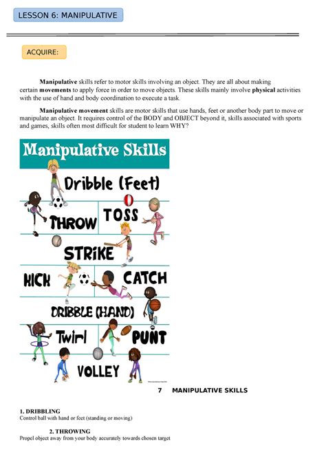 Lesson Manipulative Reading Manipulative Skills Refer To Motor