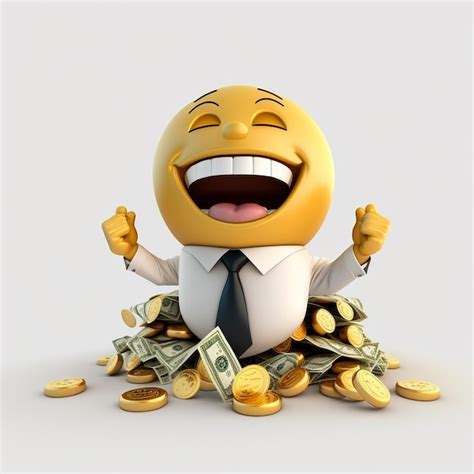 Rich 3d Happy Emoji Dollars Coins PSD Premium