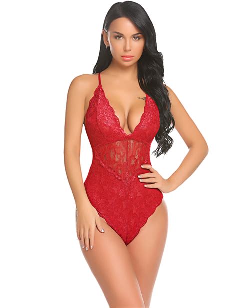 Avidlove Women Red Lingerie Sexy Lace Bodysuit One Piece Teddy Red L Walmart