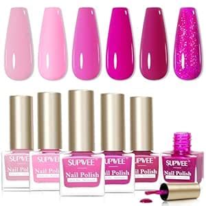 Amazon SUPWEE Hot Pink Nail Polish Set Quick Dry Spring Summer