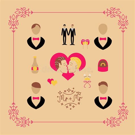 Wedding Gay Vector Set Elements In Flat Style Stock Vector Illustration Of Fiance Celebration