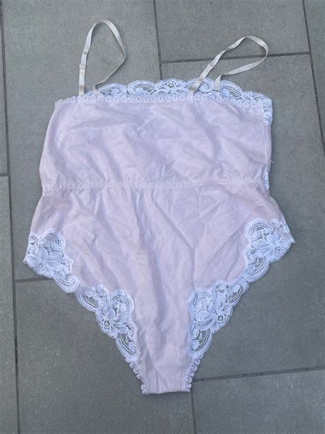 S Pink Teddy Vintage Lace Bodysuit Lingerie By Wond Gem