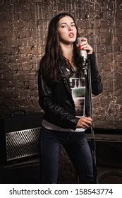 Sexy Rock Babe Leather Jacket Singing Stock Photo Edit Now Shutterstock