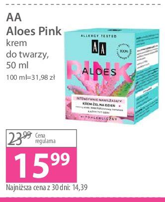 Krem żel intensywnie nawilżający do twarzy Aa aloes pink cena