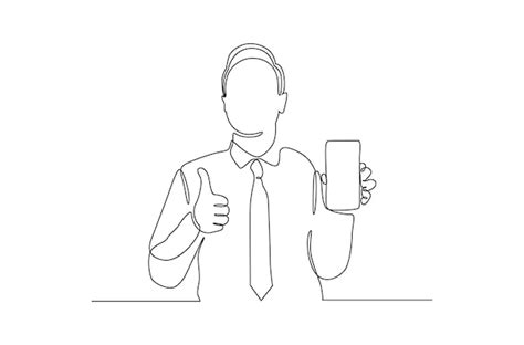 Premium Vector Continuous Line Drawing Of A Man Showing Mobile Phone