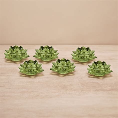 Shop Set Of 6 Green Lotus Shaped Glass Tea Light Holders At Best Price Online In India