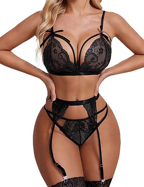 Buy SKMODEL STYLISH Womens Stripped Back Lace Bra Panty Lingerie Set