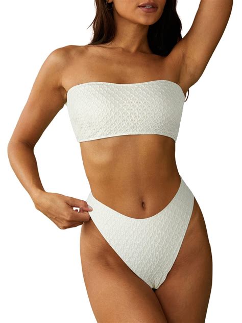 Bikini Zaful Traje De Ba O Tipo Bandeau Acanalado De Corte Alto Sin Tirantes Para Mujer Venta