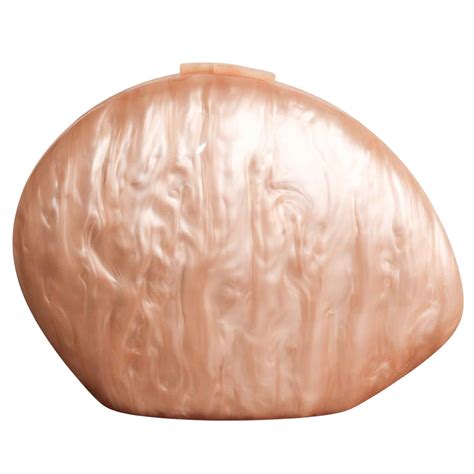 CLUTCH NUDE OVAL ACRÍLICO IMITAÇÃO MADREPEROLA FECHO RETANGULAR Milene Jóias