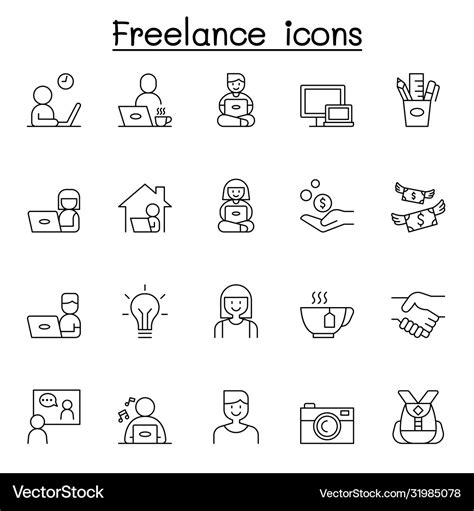 Freelance Icons Set In Thin Line Style Royalty Free Vector